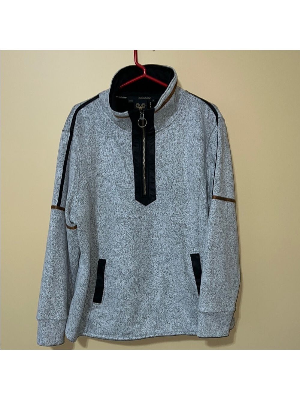 WOOLY BULLY WEAR Gray and Black QUARTER Zip jacket with High Collar. 1X